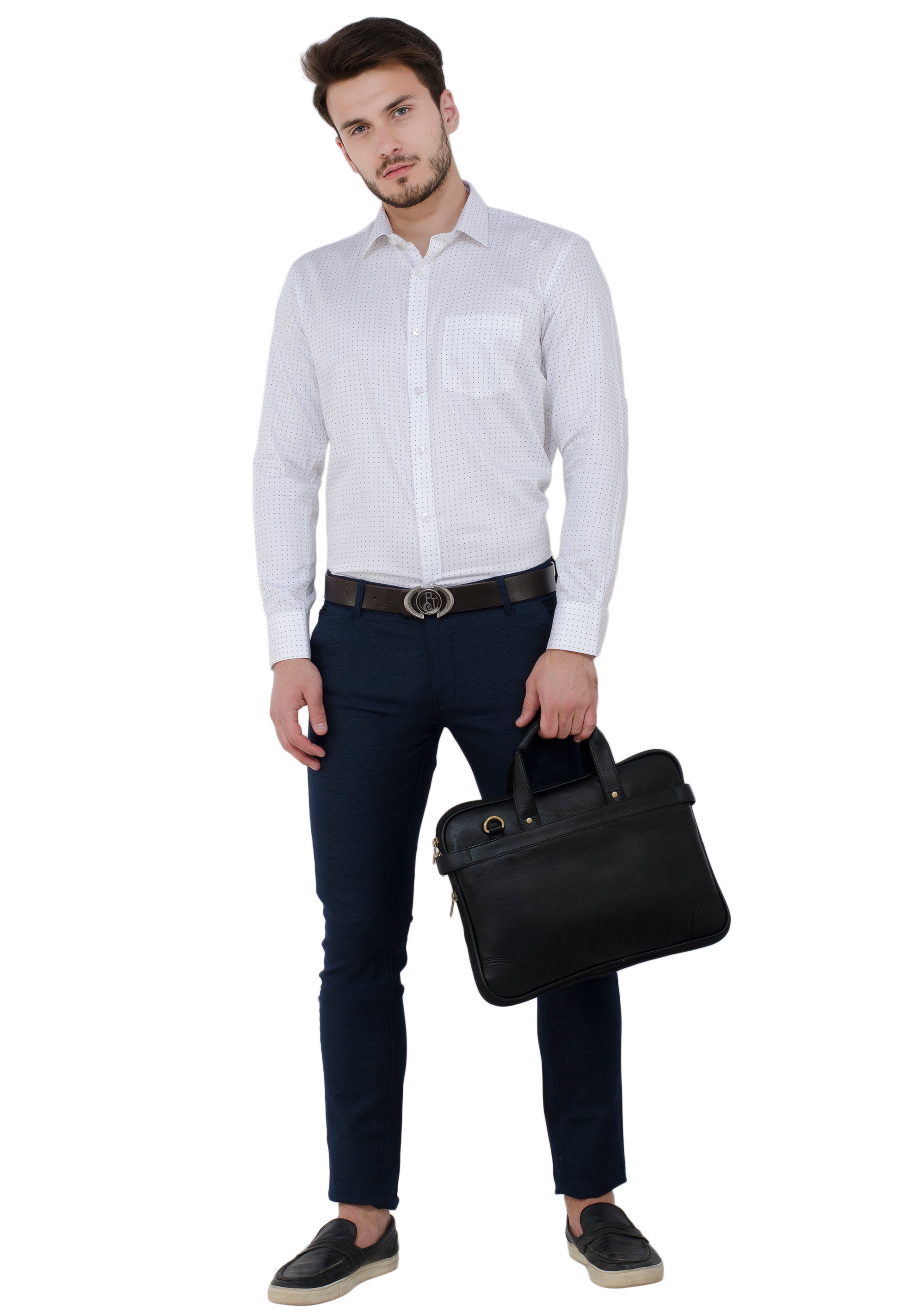 Aurum Luxe Men’s 100% Cotton – Micro Cross Dot White Shirt