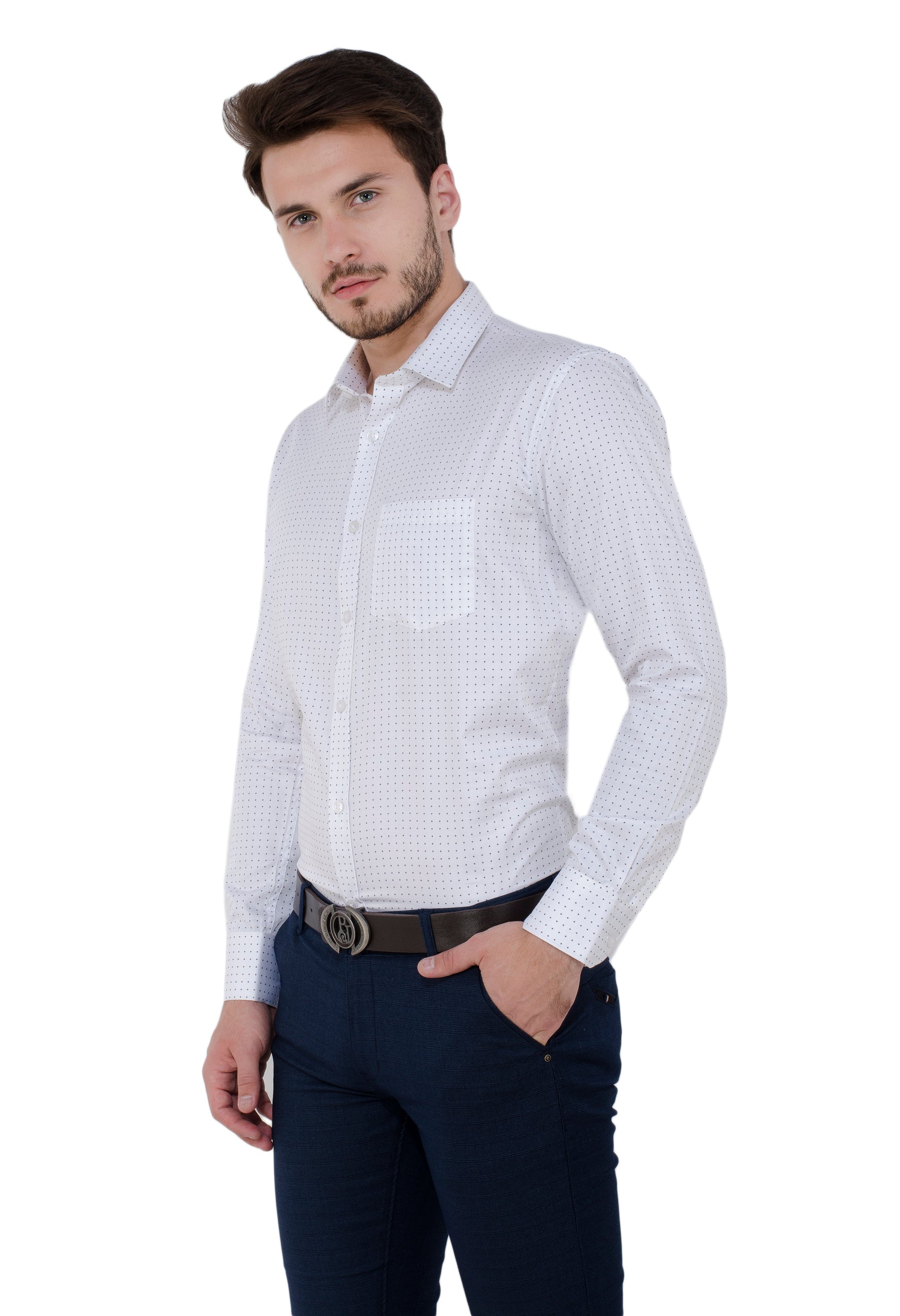 Aurum Luxe Men’s 100% Cotton – Micro Cross Dot White Shirt