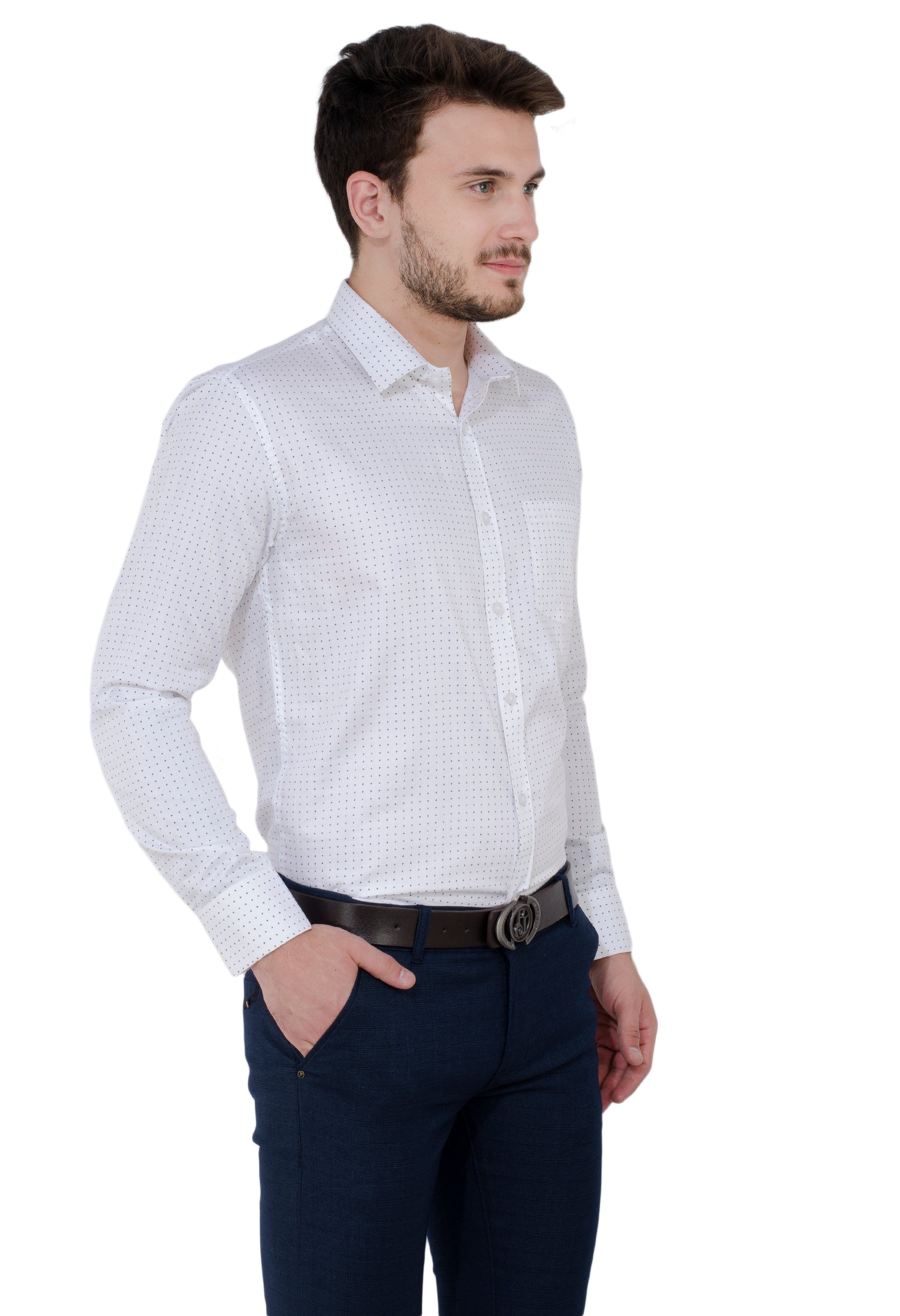 Aurum Luxe Men’s 100% Cotton – Micro Cross Dot White Shirt