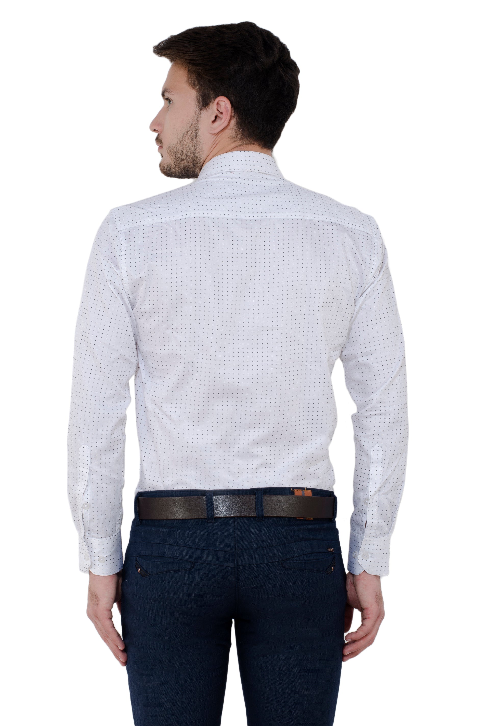 Aurum Luxe Men’s 100% Cotton – Micro Cross Dot White Shirt