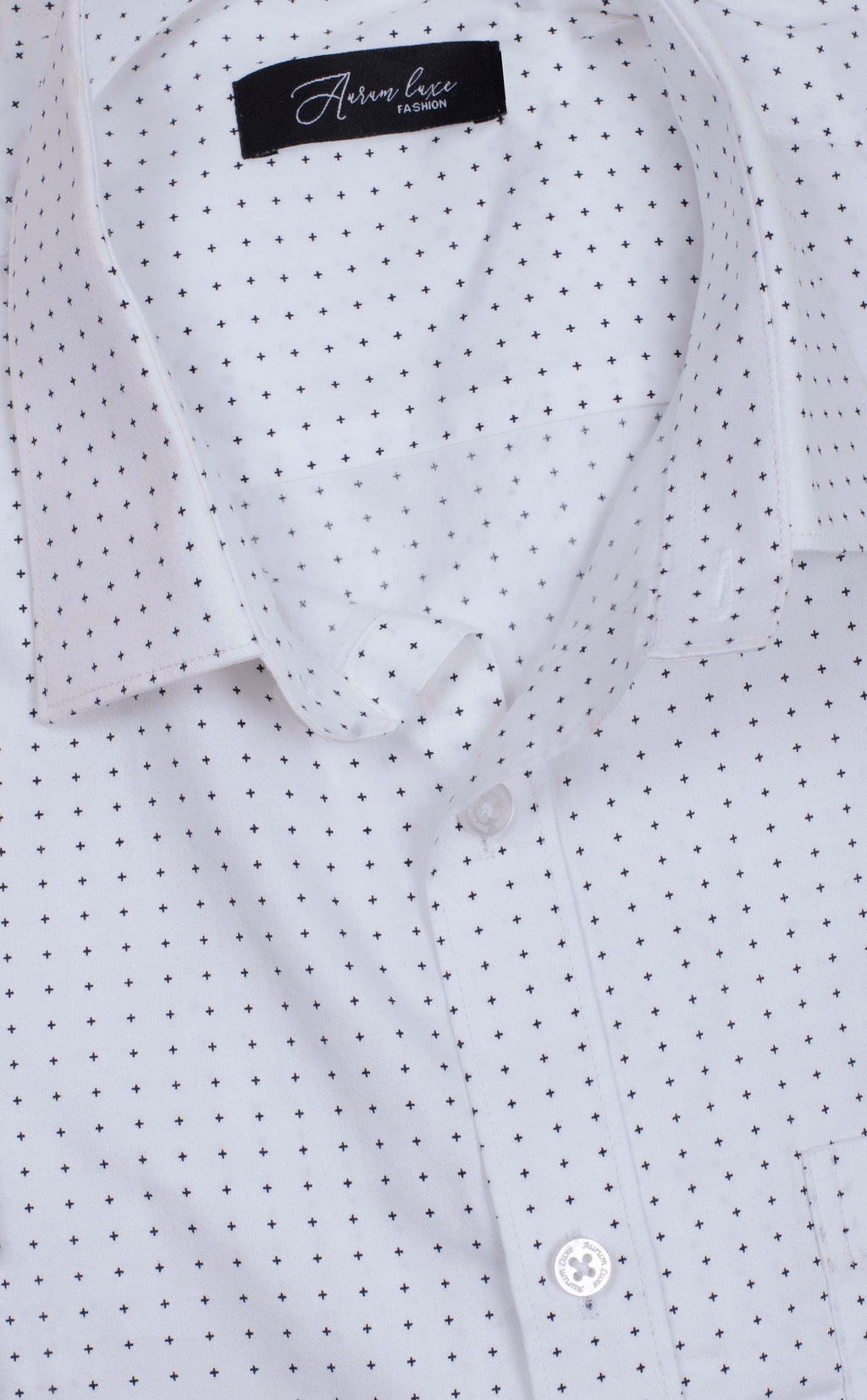 Aurum Luxe Men’s 100% Cotton – Micro Cross Dot White Shirt