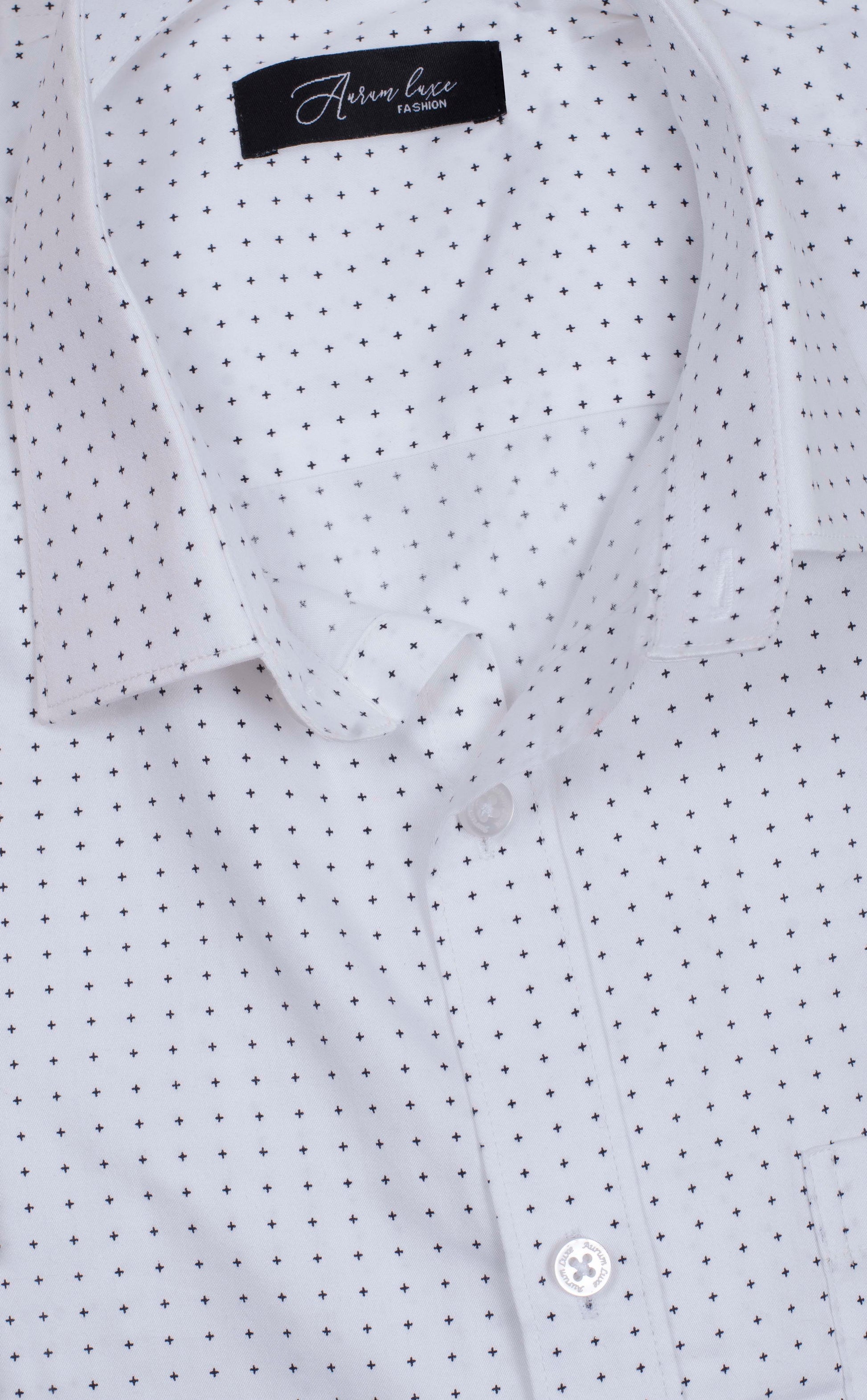 Aurum Luxe Men’s 100% Cotton – Micro Cross Dot White Shirt