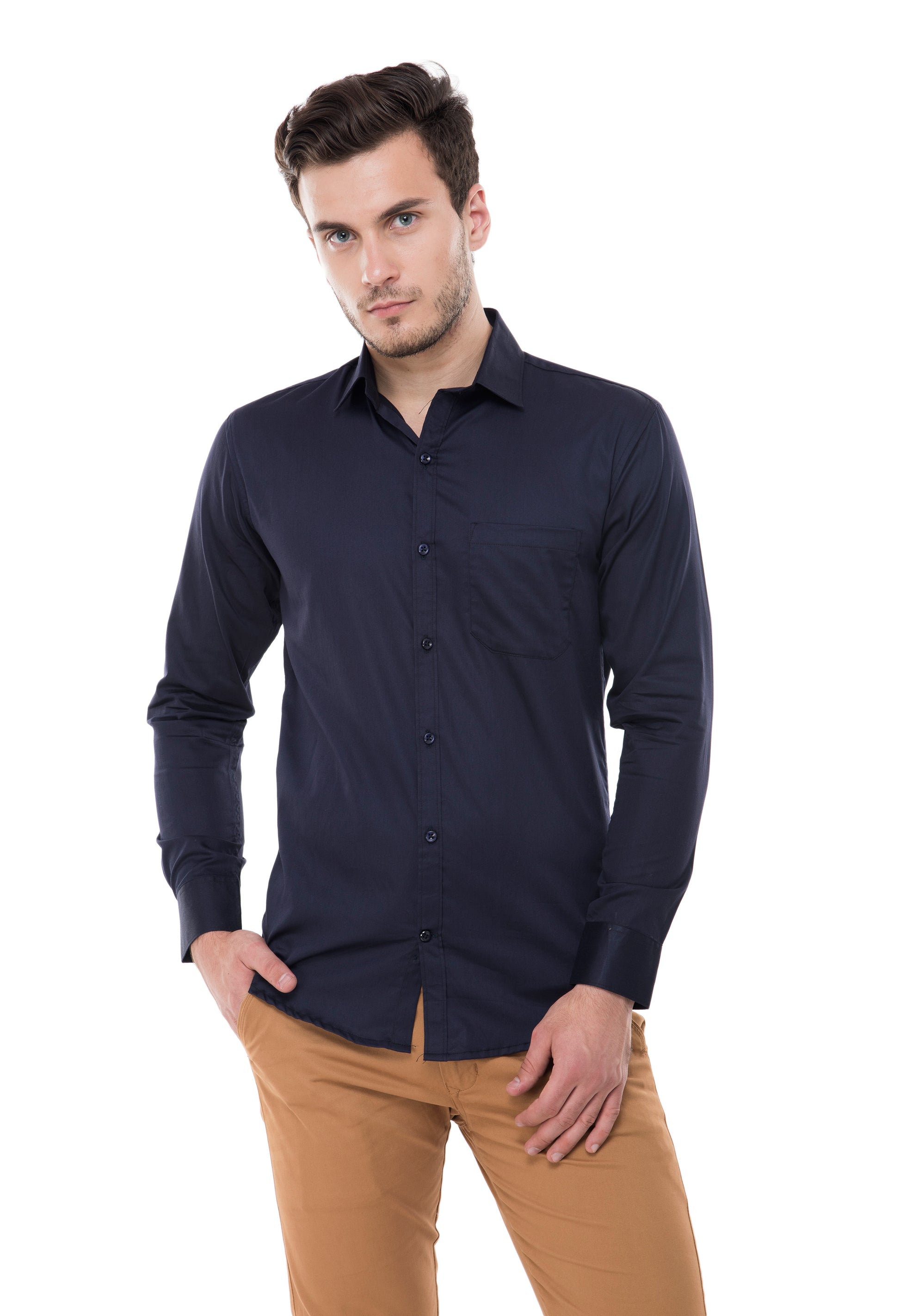 Aurum Luxe Men’s 100% Cotton Shirt – Midnight Navy