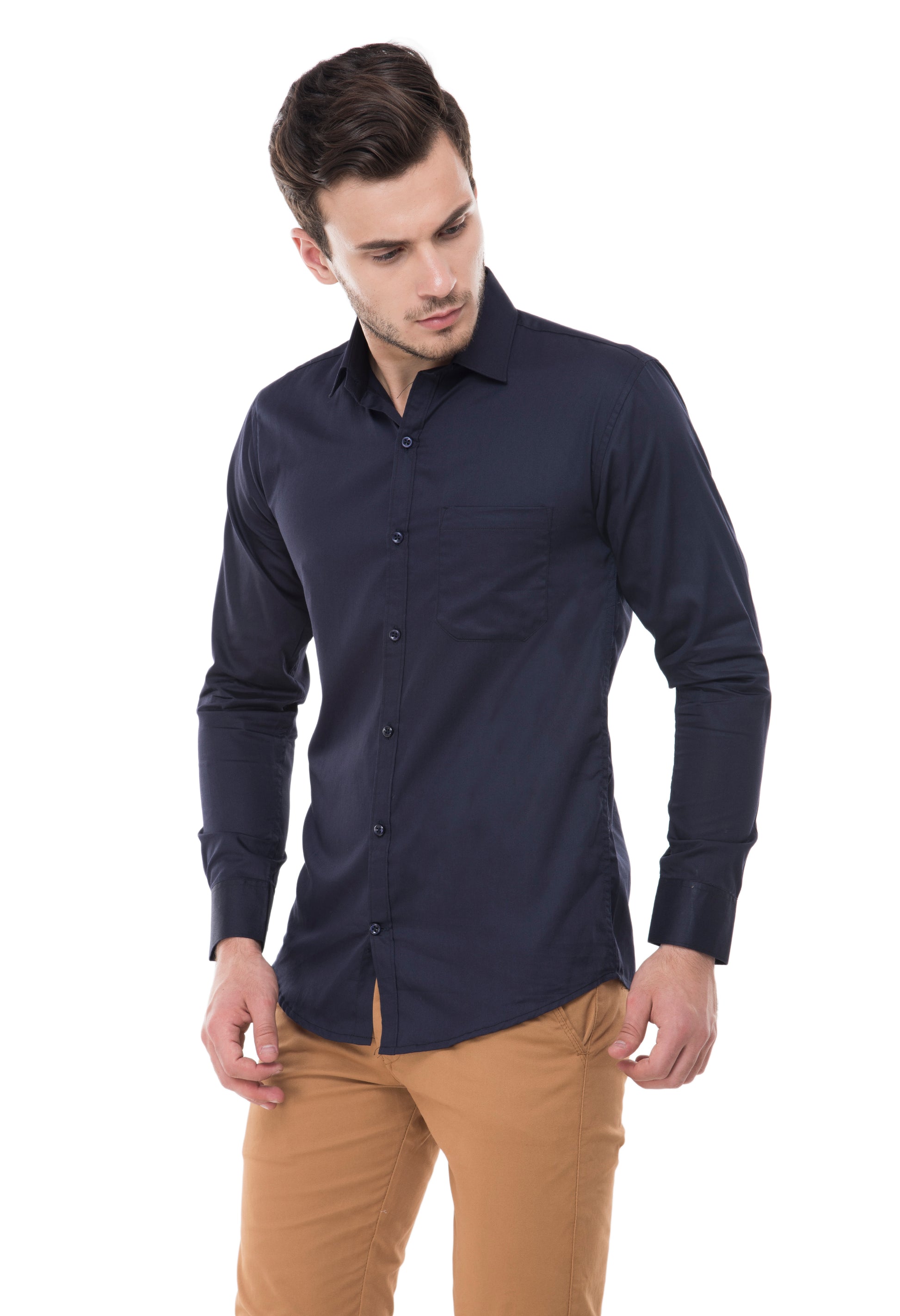 Aurum Luxe Men’s 100% Cotton Shirt – Midnight Navy