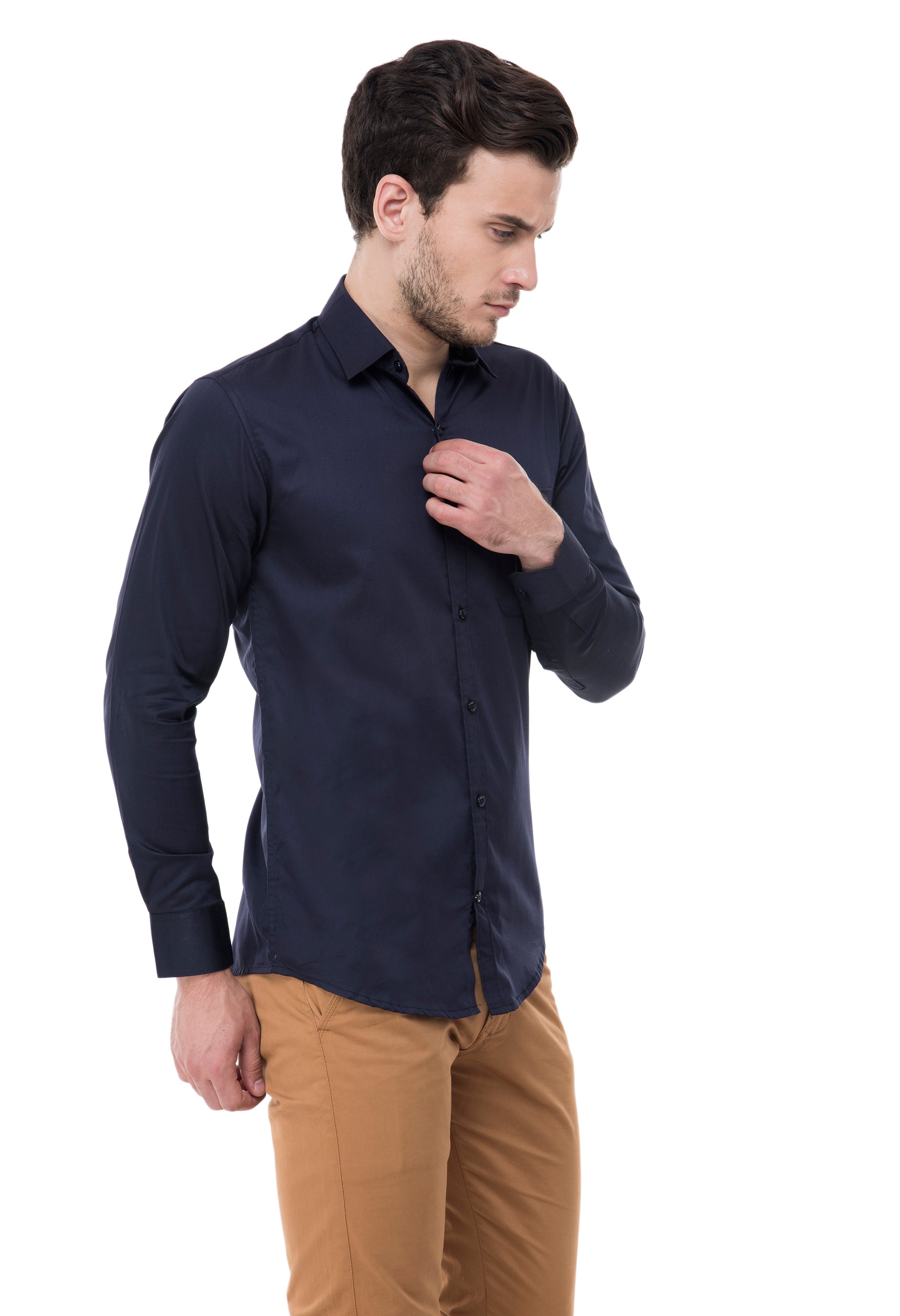 Aurum Luxe Men’s 100% Cotton Shirt – Midnight Navy