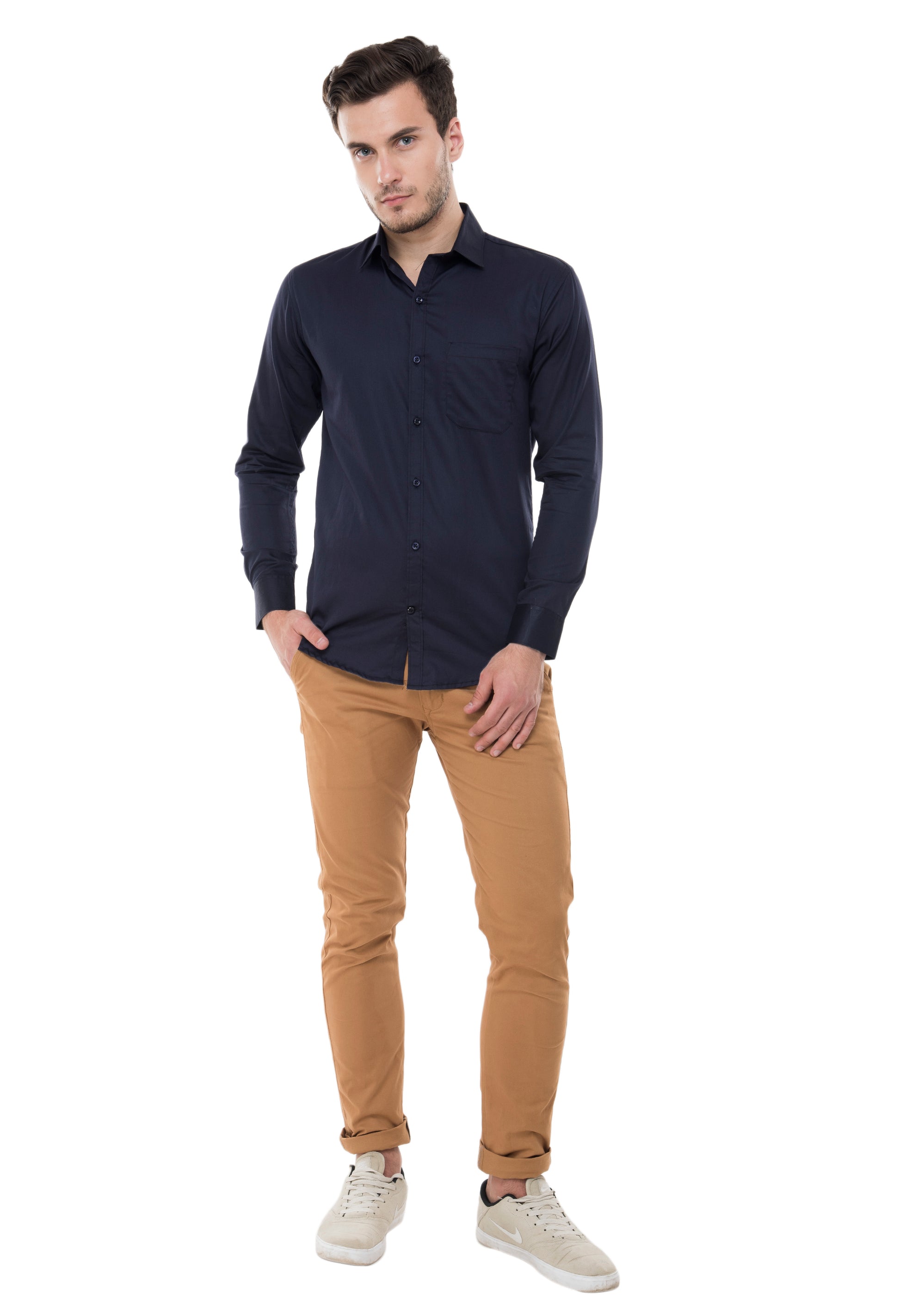 Aurum Luxe Men’s 100% Cotton Shirt – Midnight Navy