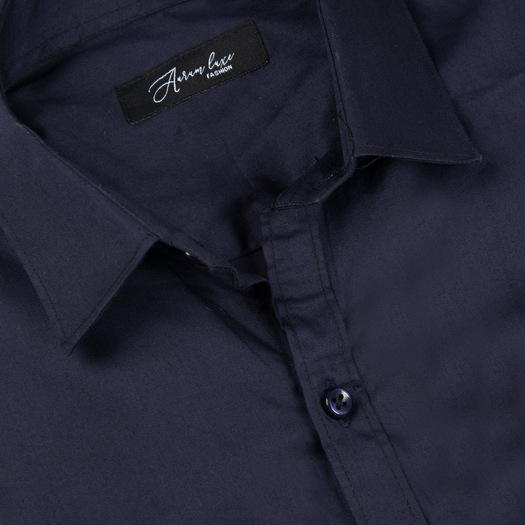 Aurum Luxe Men’s 100% Cotton Shirt – Midnight Navy