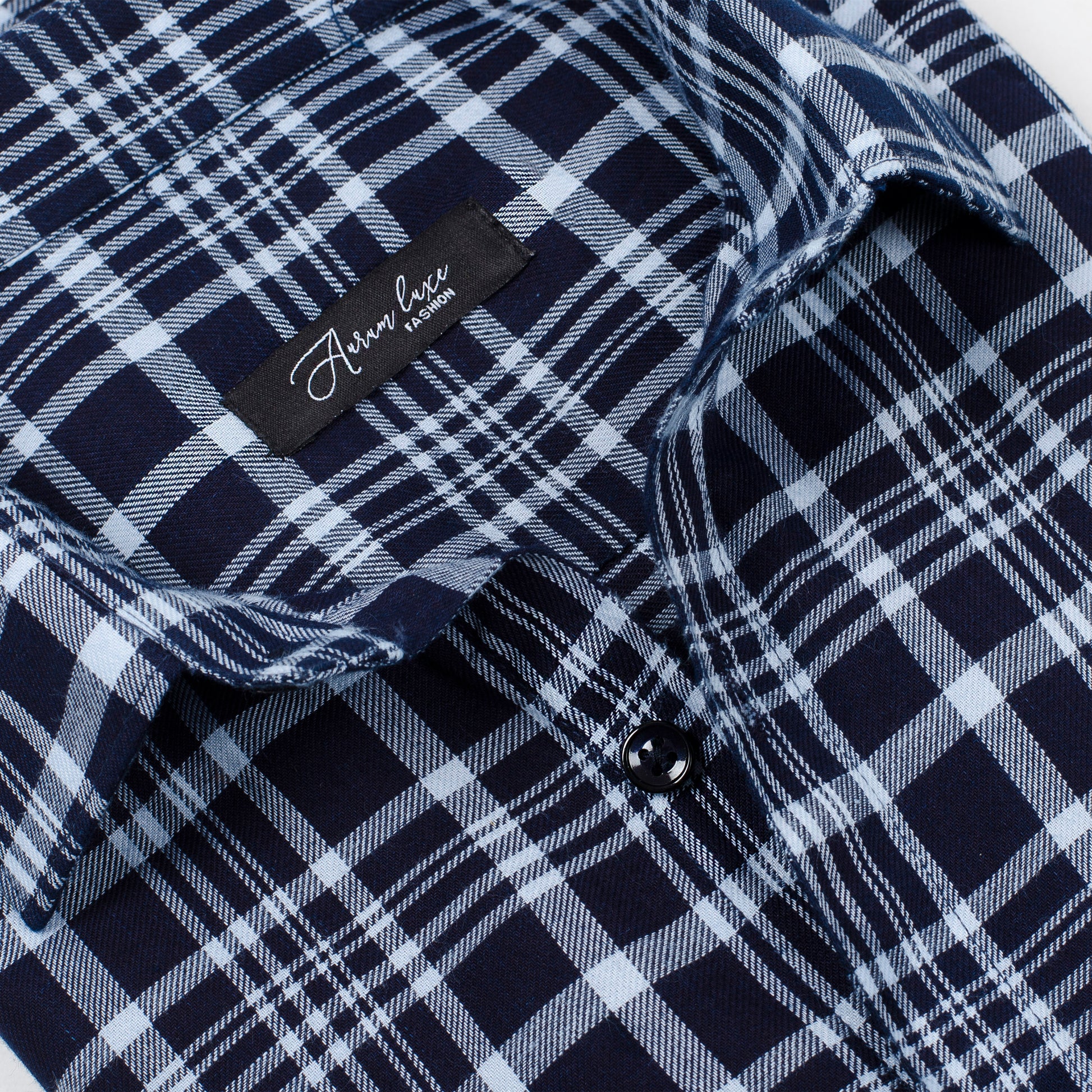 Aurum Luxe Men’s 100% Cotton Casual Shirt – Navy Blue & White Checks