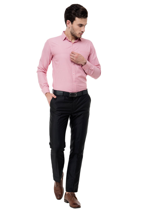 Aurum Luxe Men’s 100% Cotton Formal Shirt – Pink & White Stripes