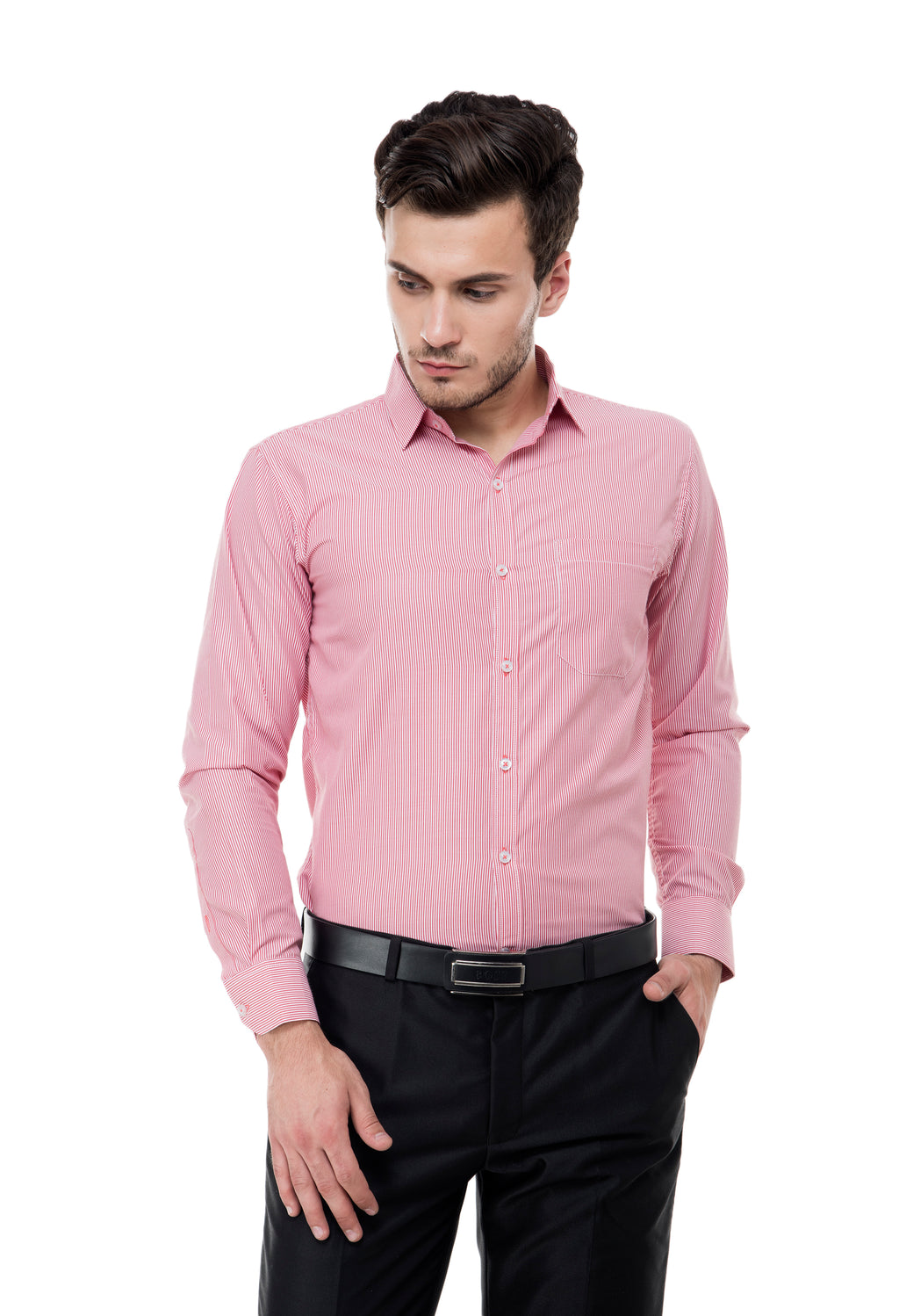 Aurum Luxe Men’s 100% Cotton Formal Shirt – Pink & White Stripes