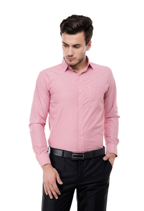 Aurum Luxe Men’s 100% Cotton Formal Shirt – Pink & White Stripes