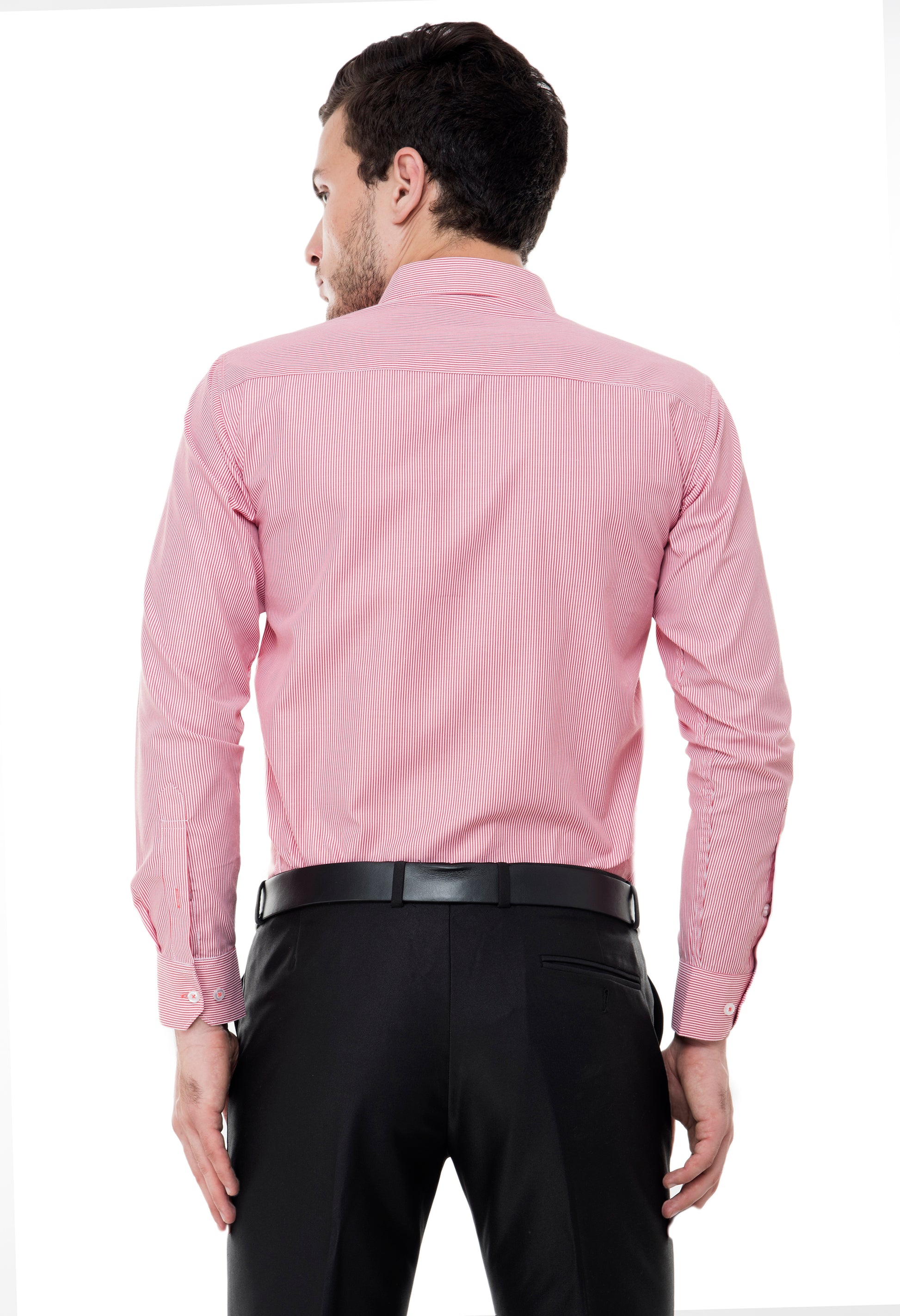Aurum Luxe Men’s 100% Cotton Formal Shirt – Pink & White Stripes