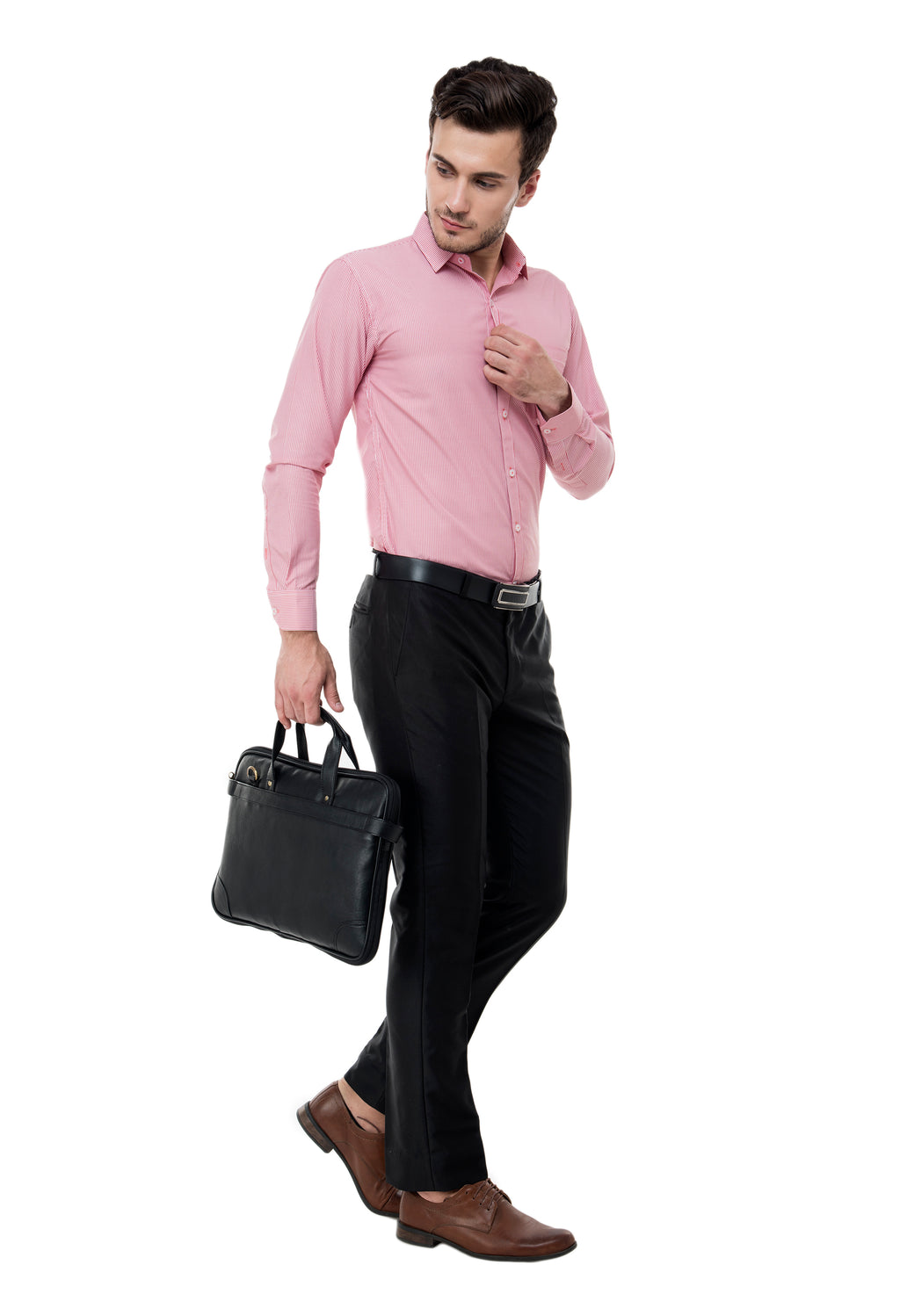 Aurum Luxe Men’s 100% Cotton Formal Shirt – Pink & White Stripes