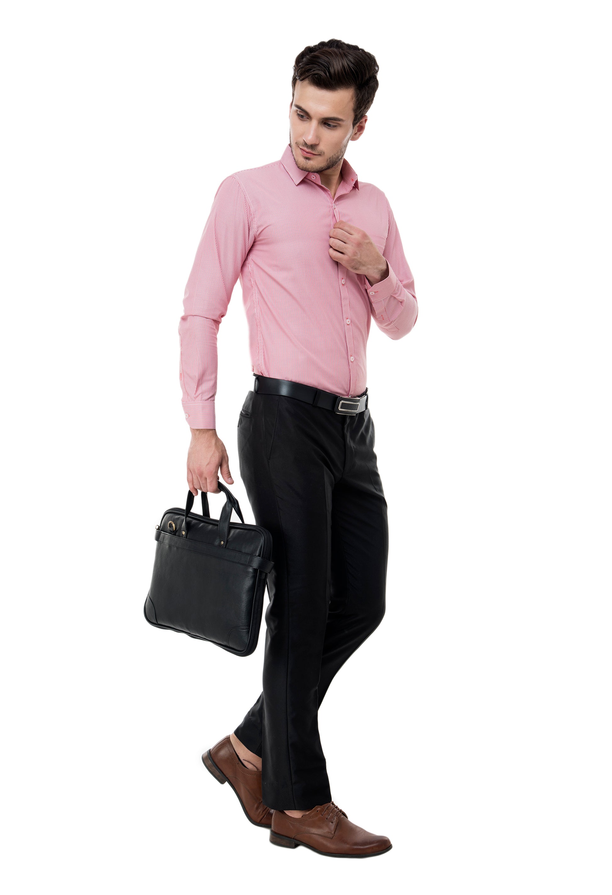 Aurum Luxe Men’s 100% Cotton Formal Shirt – Pink & White Stripes