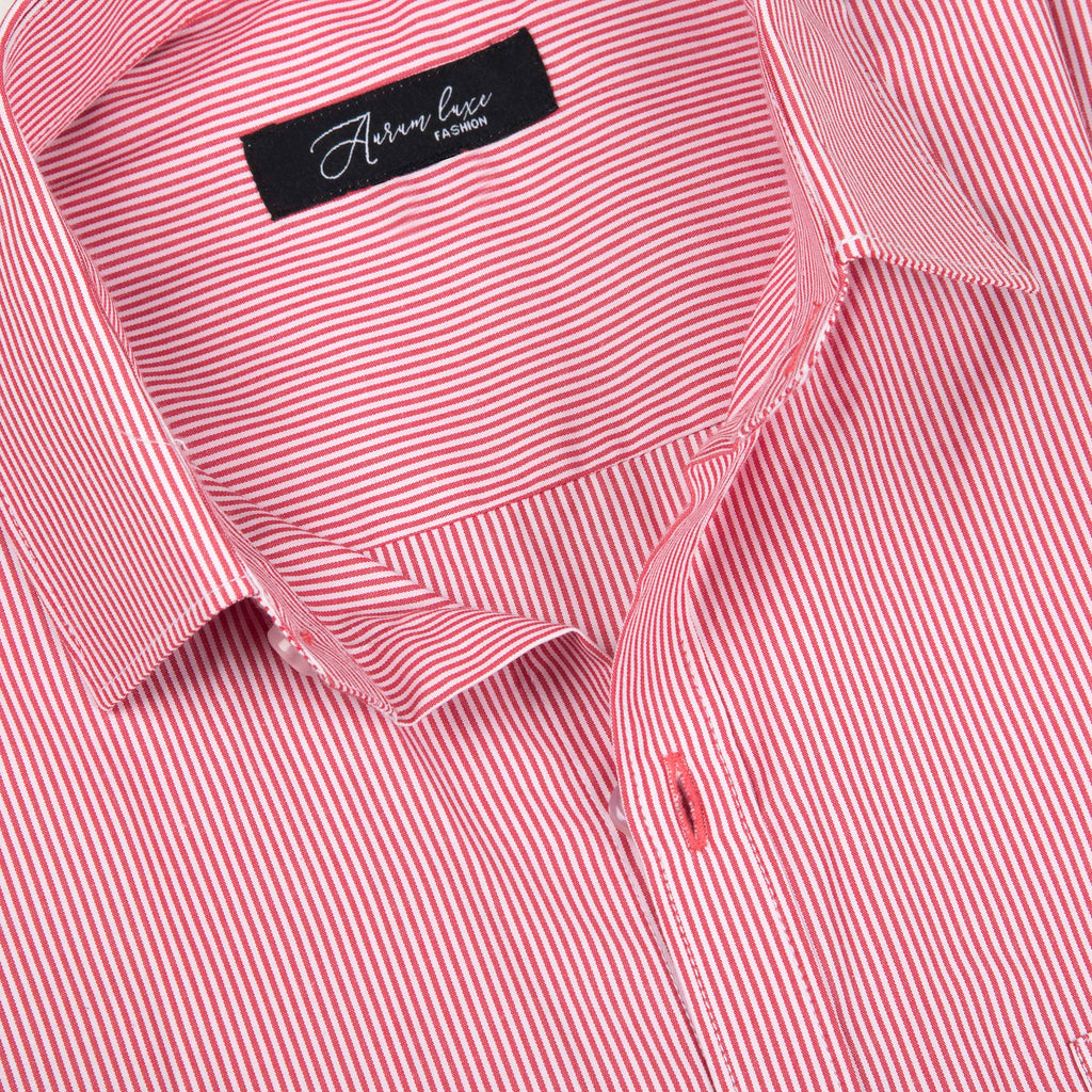 Aurum Luxe Men’s 100% Cotton Formal Shirt – Pink & White Stripes