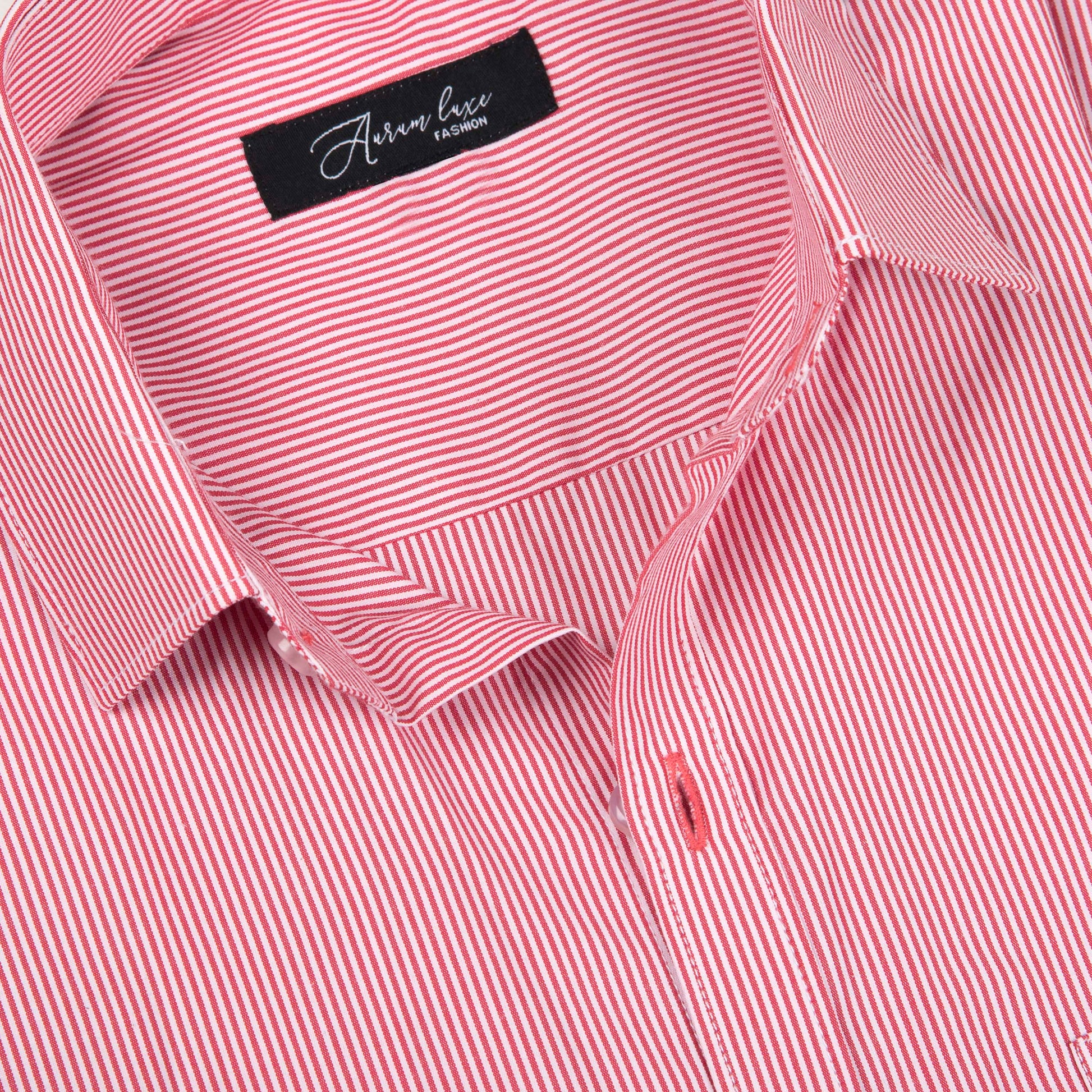 Aurum Luxe Men’s 100% Cotton Formal Shirt – Pink & White Stripes