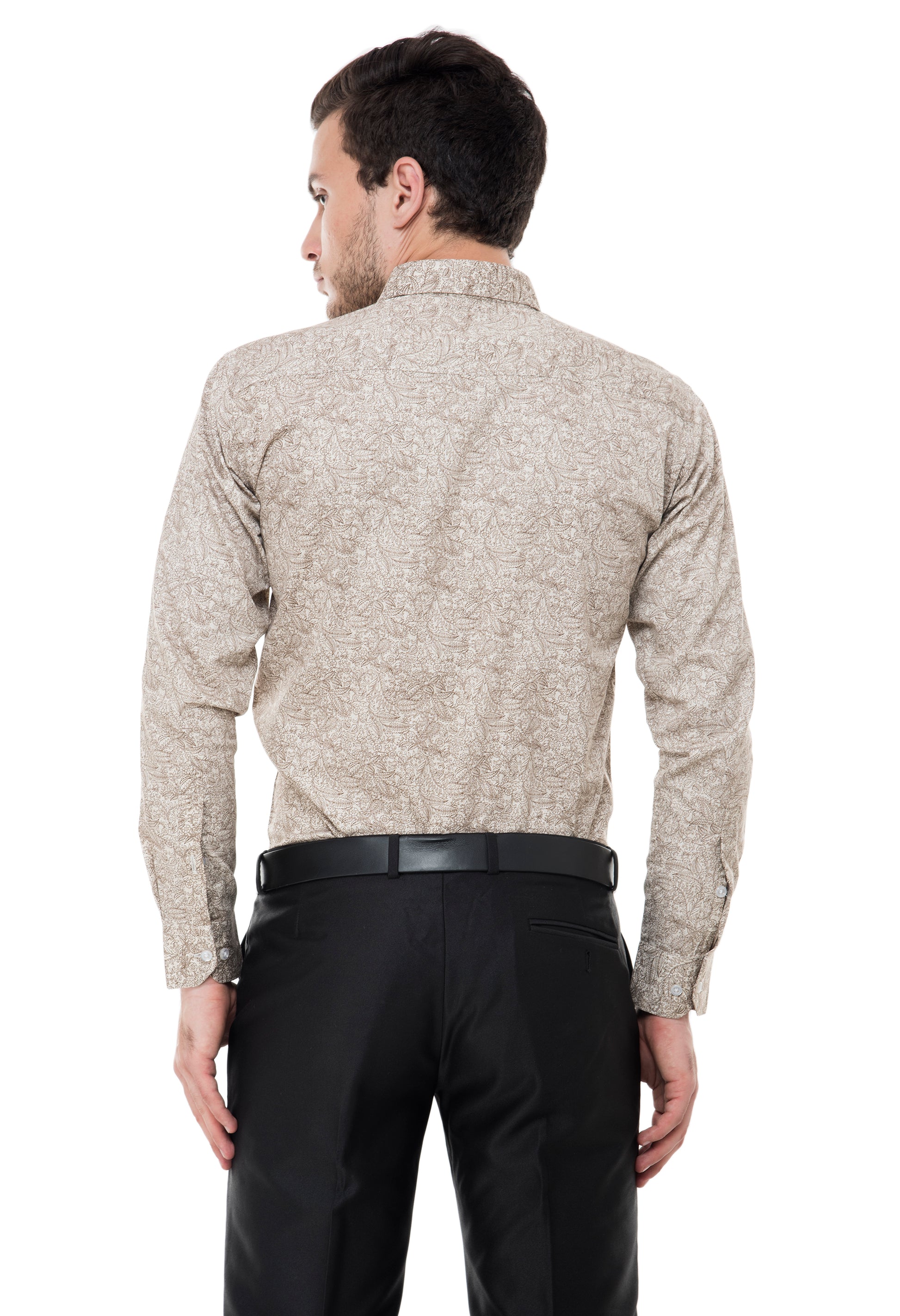 Men’s 100% Cotton Printed Shirt – Beige Floral Pattern | Aurum Luxe
