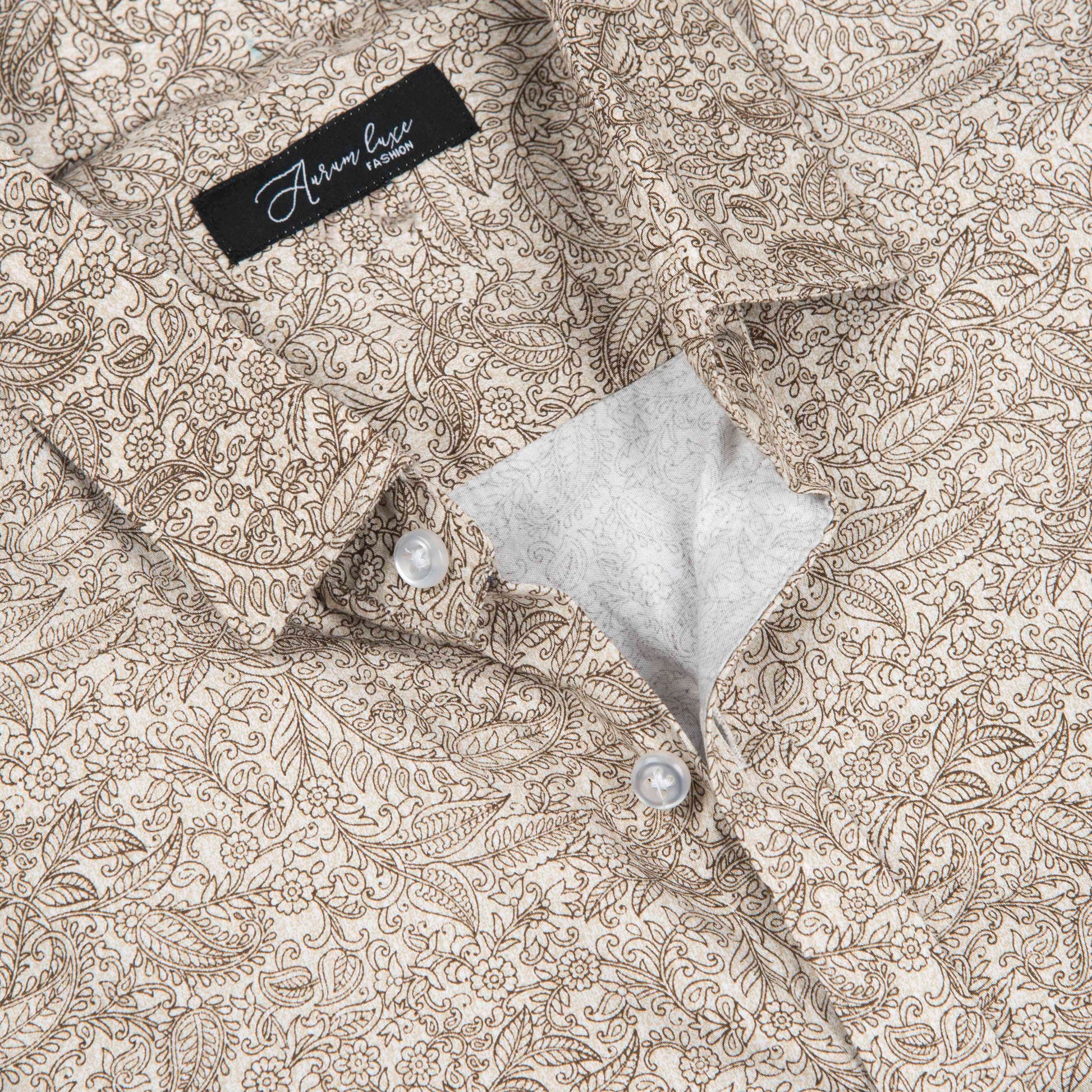 Men’s 100% Cotton Printed Shirt – Beige Floral Pattern | Aurum Luxe