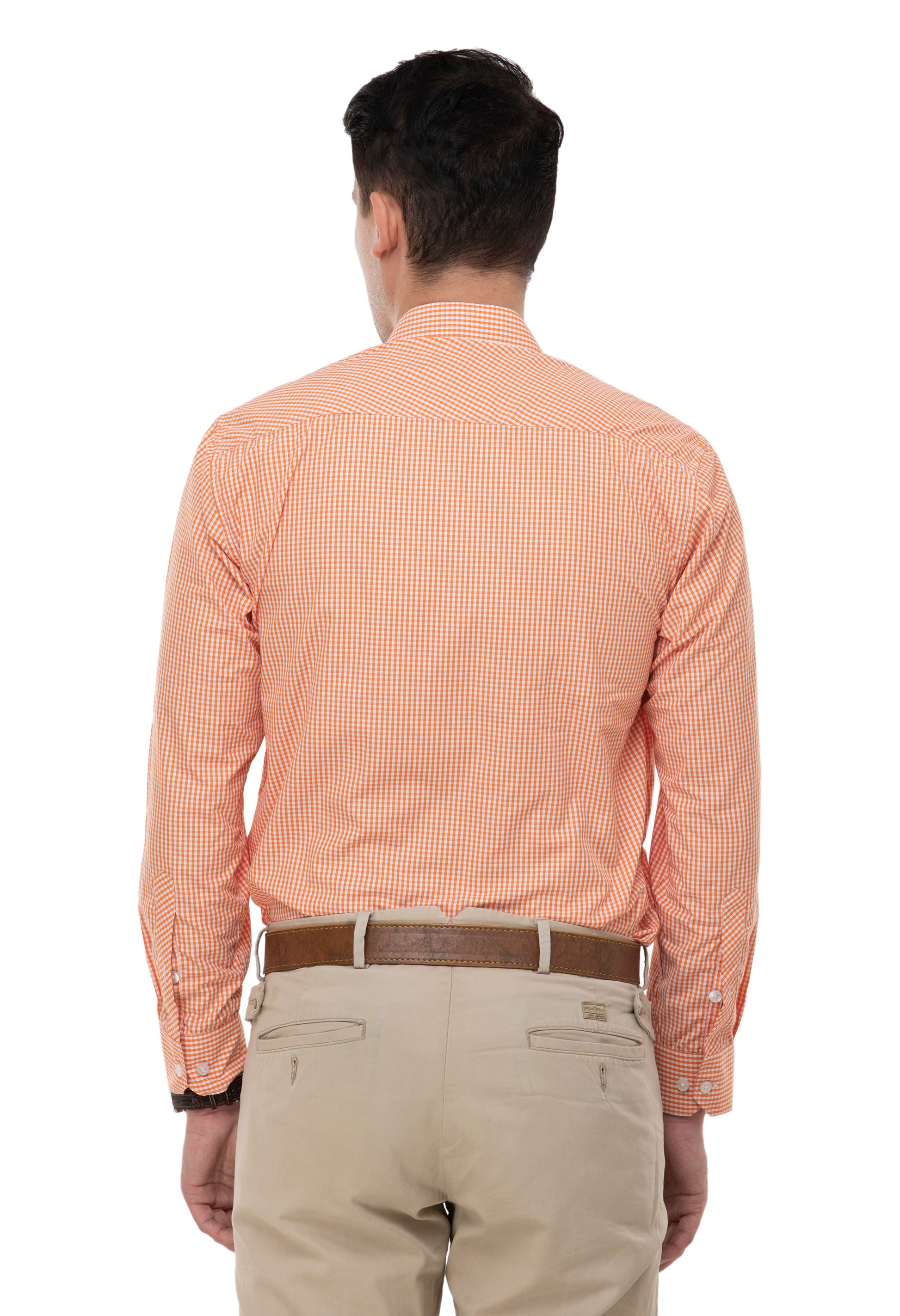100% Cotton Orange Gingham Check Shirt for Men | Aurum Luxe