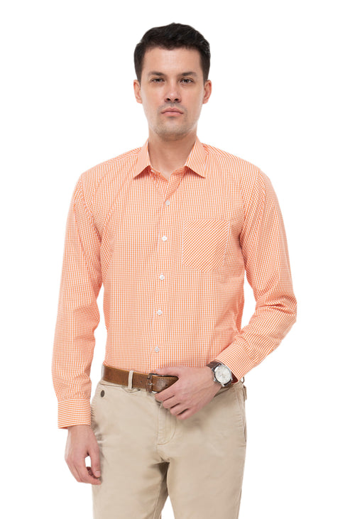 100% Cotton Orange Gingham Check Shirt for Men | Aurum Luxe