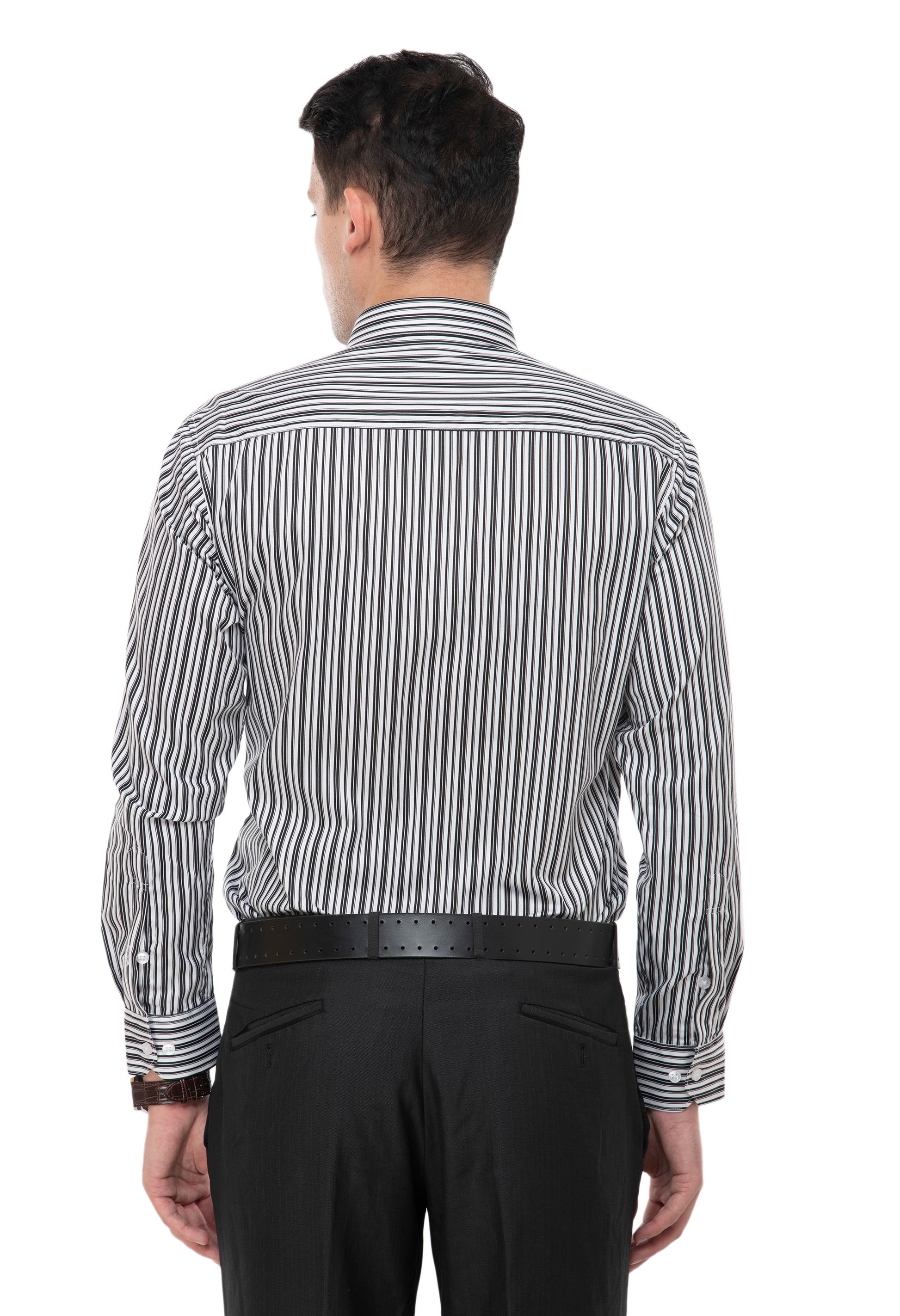 Aurum Luxe Men’s 100% Cotton Striped Shirt – Black & White Contrast