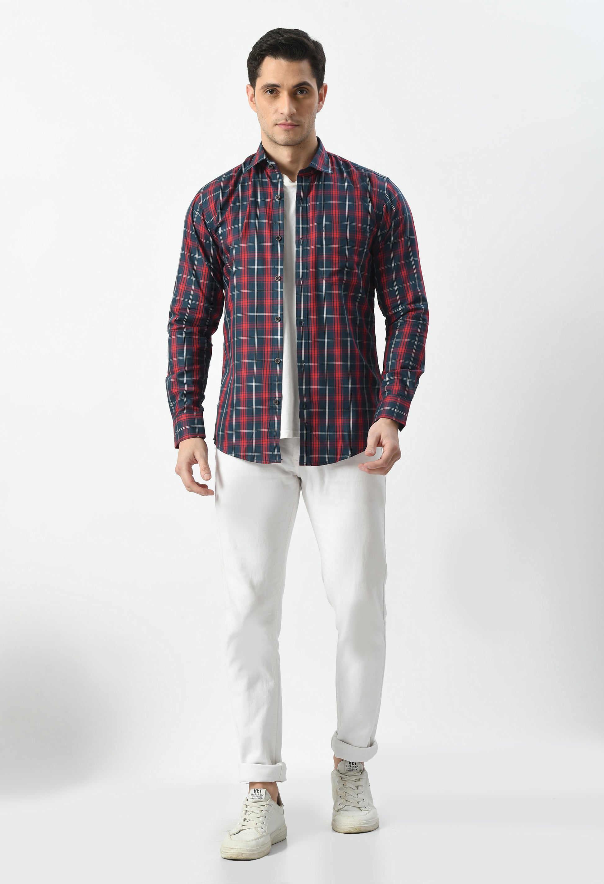 Men’s 100% Cotton Checkered Shirt – Navy, Maroon & white - By Aurum Luxe
