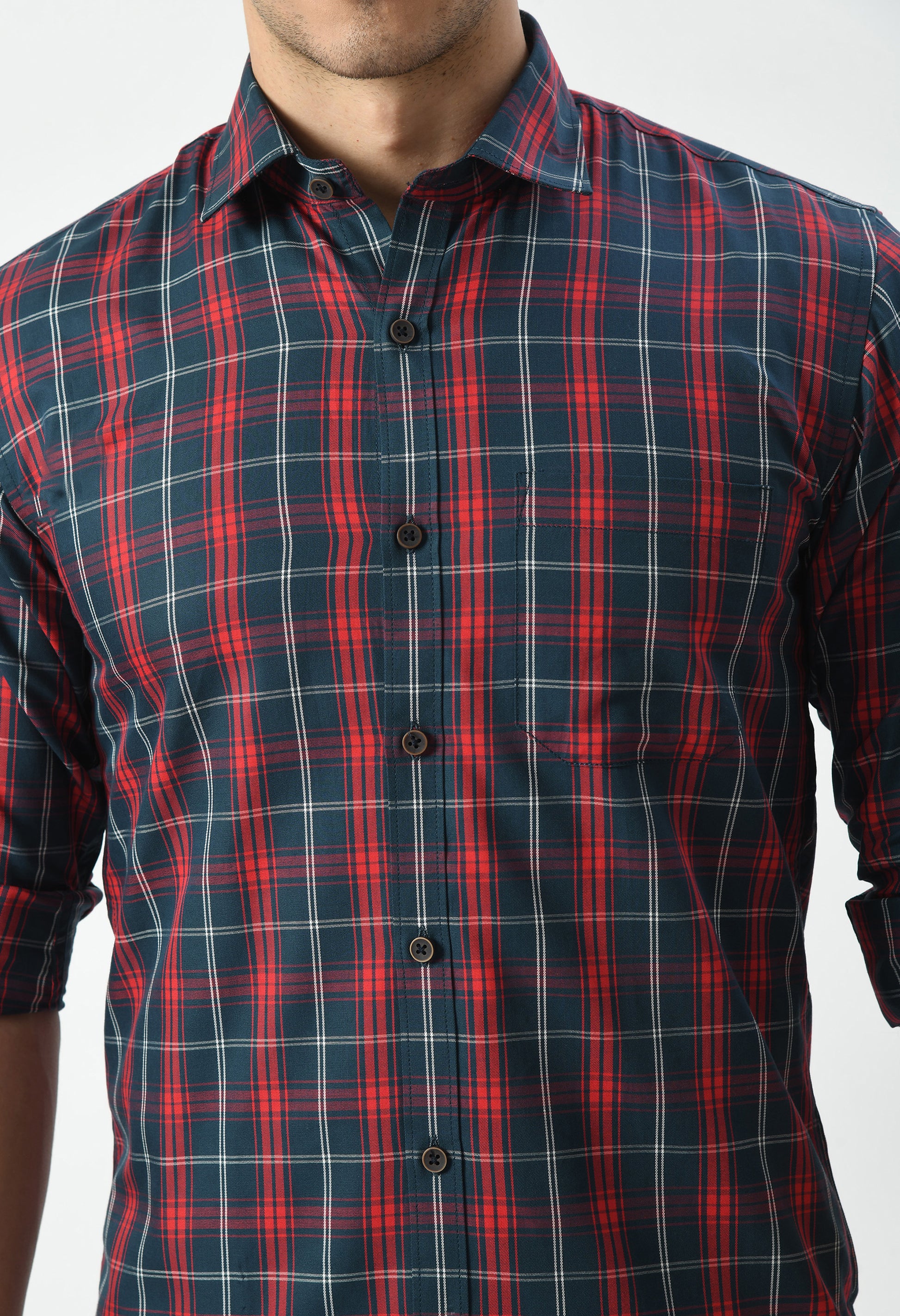 Men’s 100% Cotton Checkered Shirt – Navy, Maroon & white - By Aurum Luxe