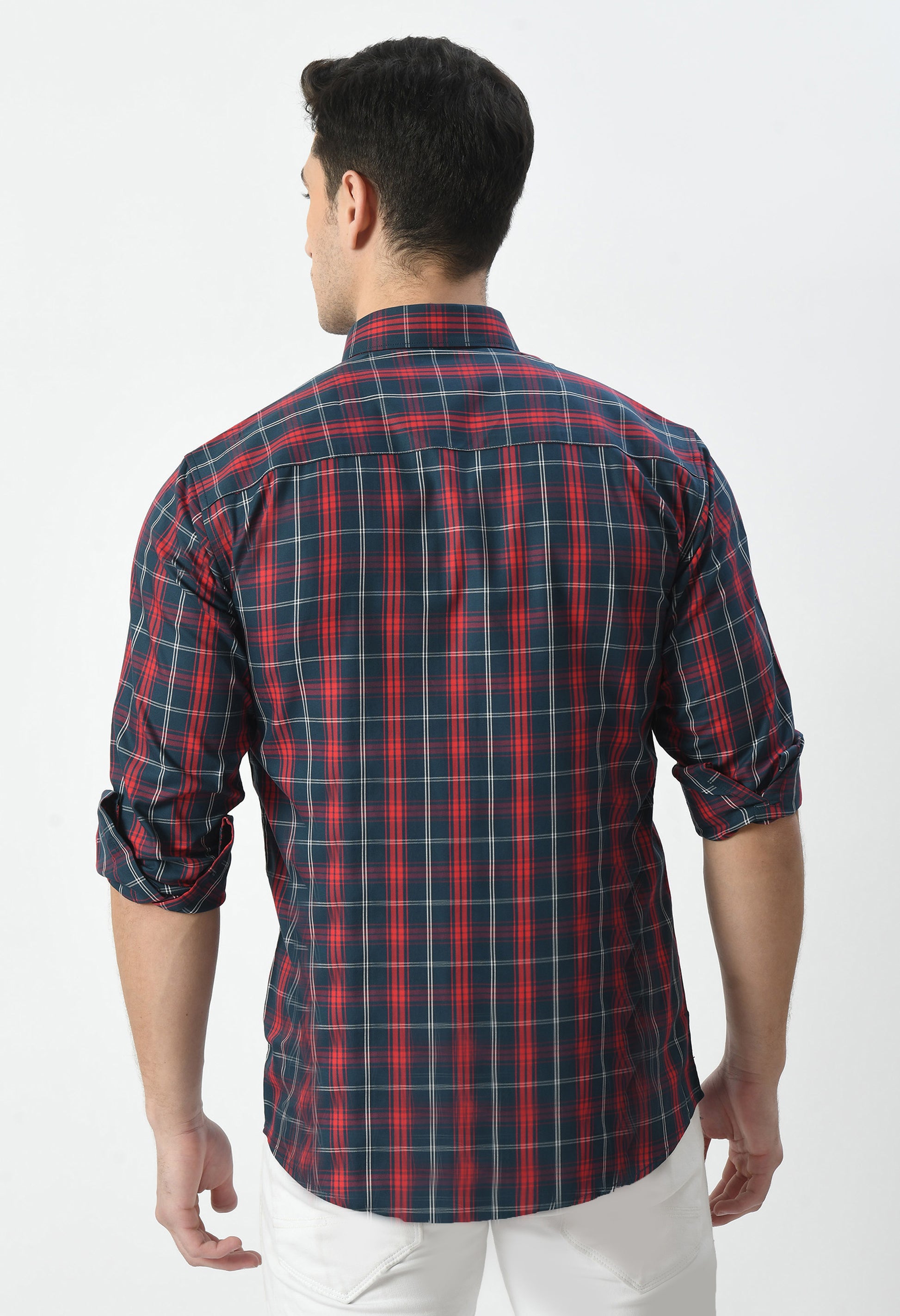 Men’s 100% Cotton Checkered Shirt – Navy, Maroon & white - By Aurum Luxe