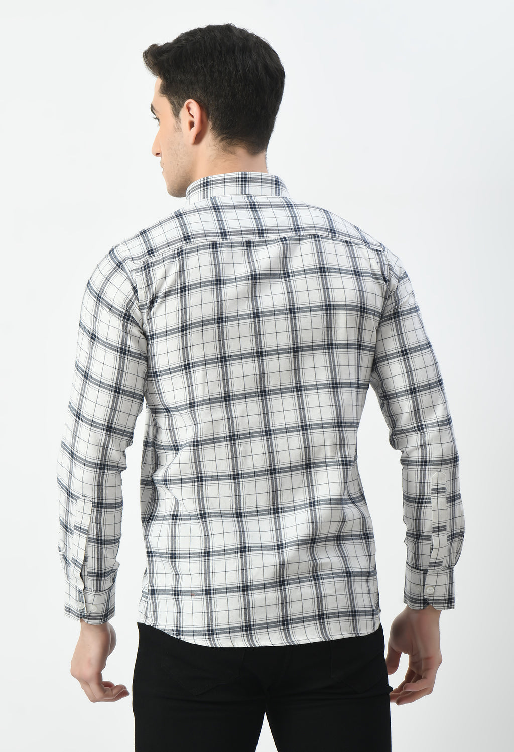 Aurum Luxe Men’s 100% Cotton Formal Shirt – White & Black Checkered