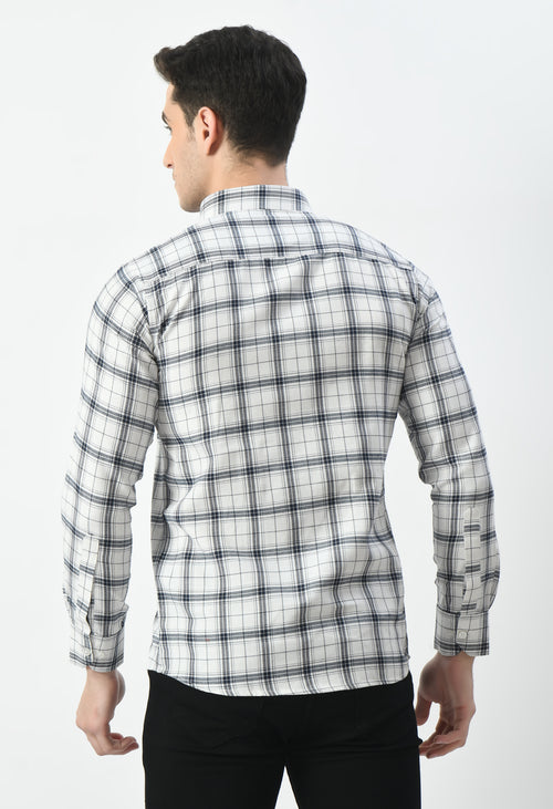 Aurum Luxe Men’s 100% Cotton Formal Shirt – White & Black Checkered