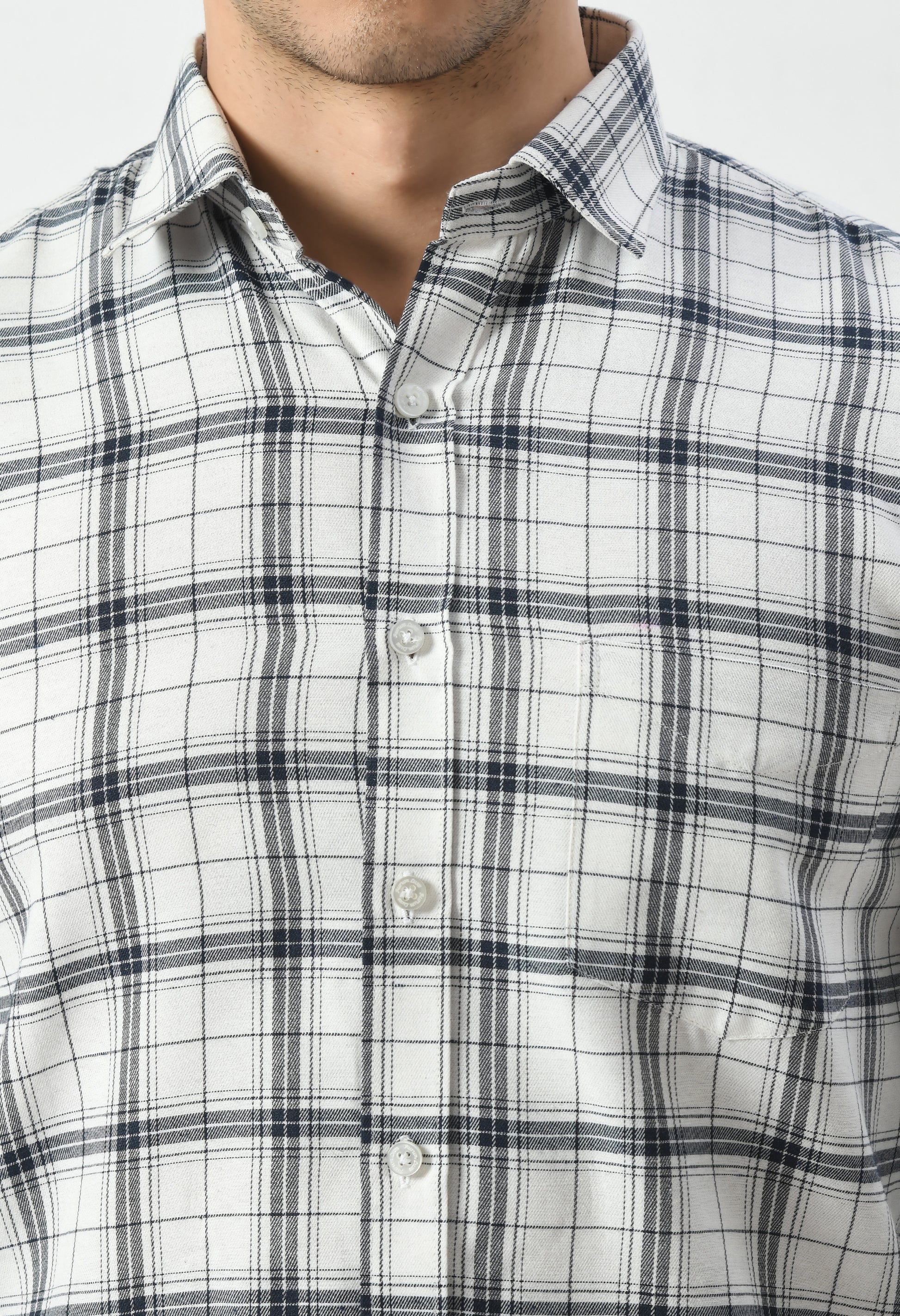 Aurum Luxe Men’s 100% Cotton Formal Shirt – White & Black Checkered