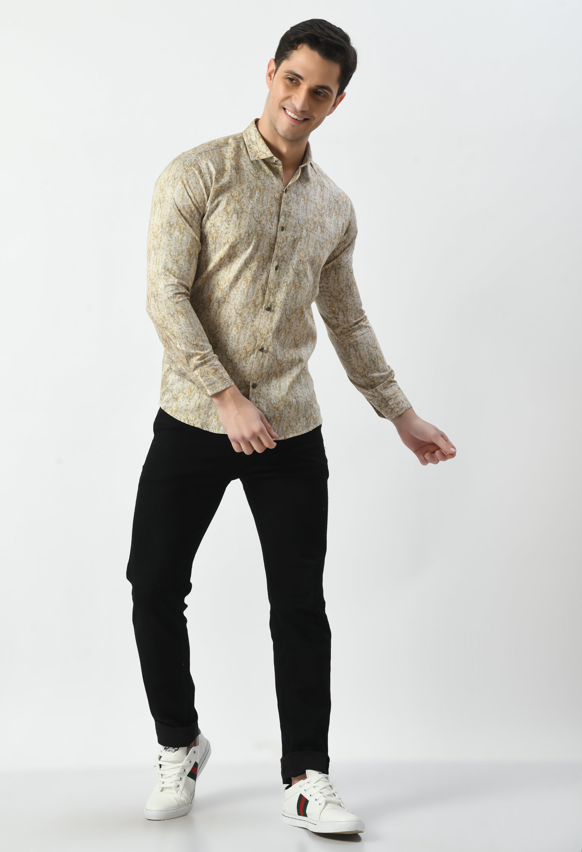 Men’s Artistic Botanical Print Shirt – 100% Premium Cotton