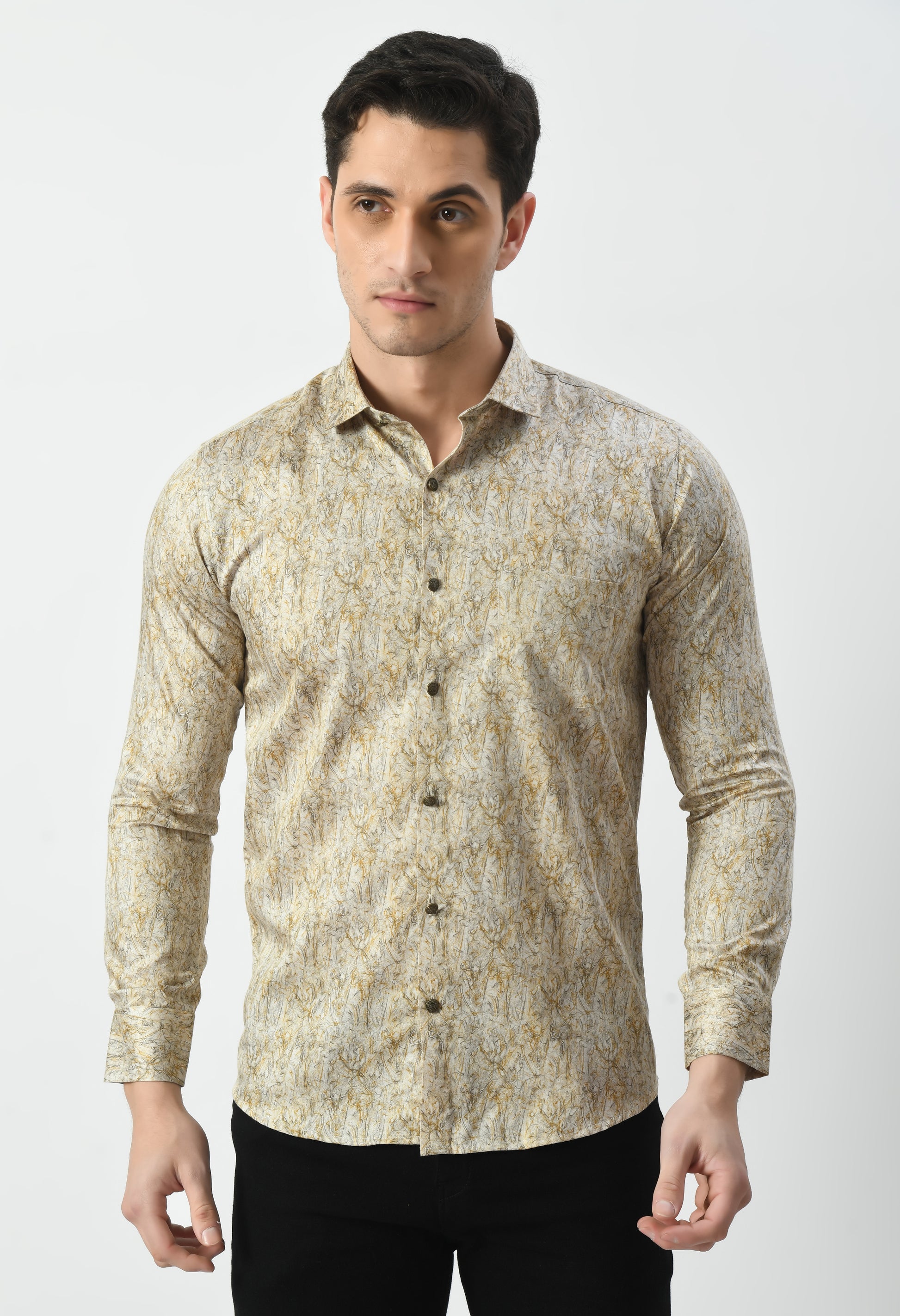 Men’s Artistic Botanical Print Shirt – 100% Premium Cotton