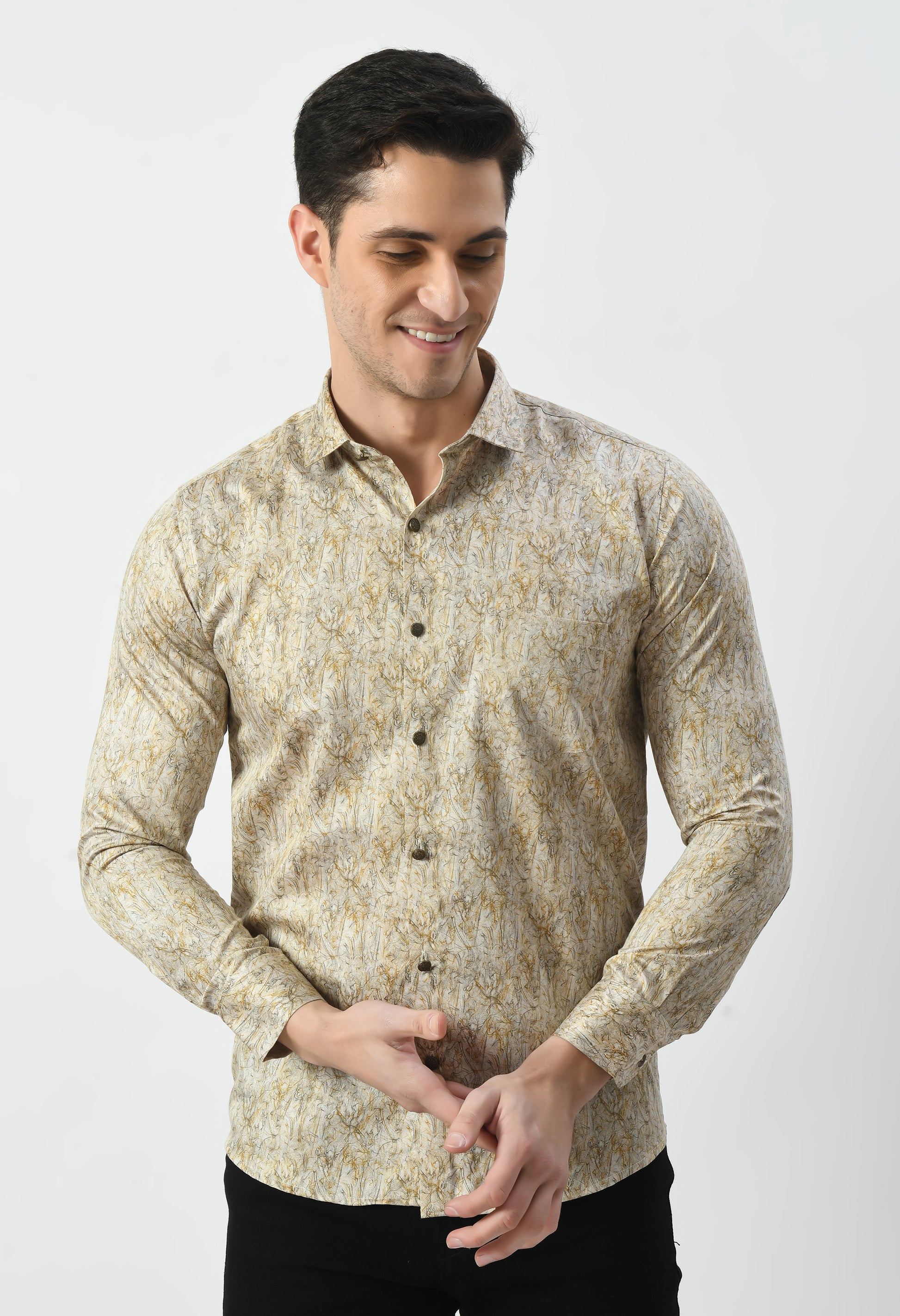 Men’s Artistic Botanical Print Shirt – 100% Premium Cotton