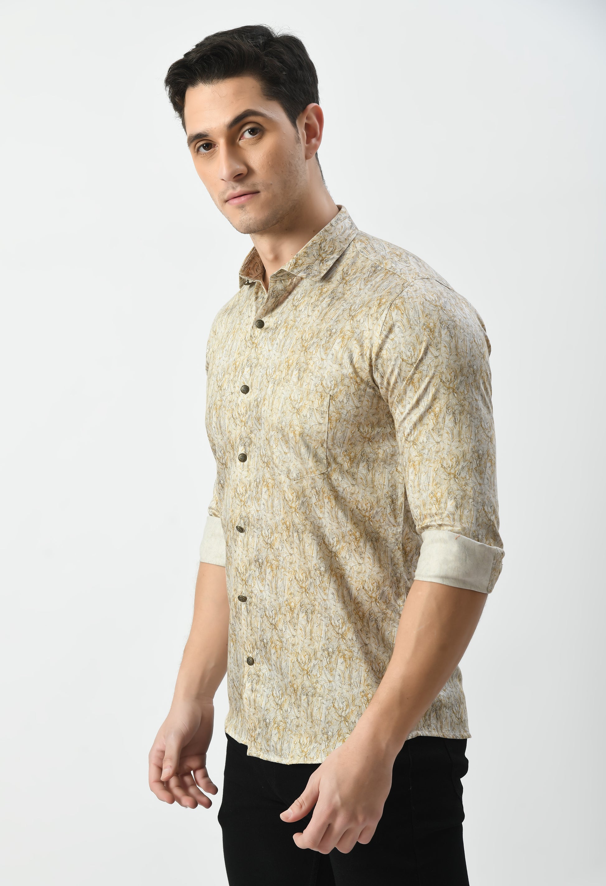 Men’s Artistic Botanical Print Shirt – 100% Premium Cotton