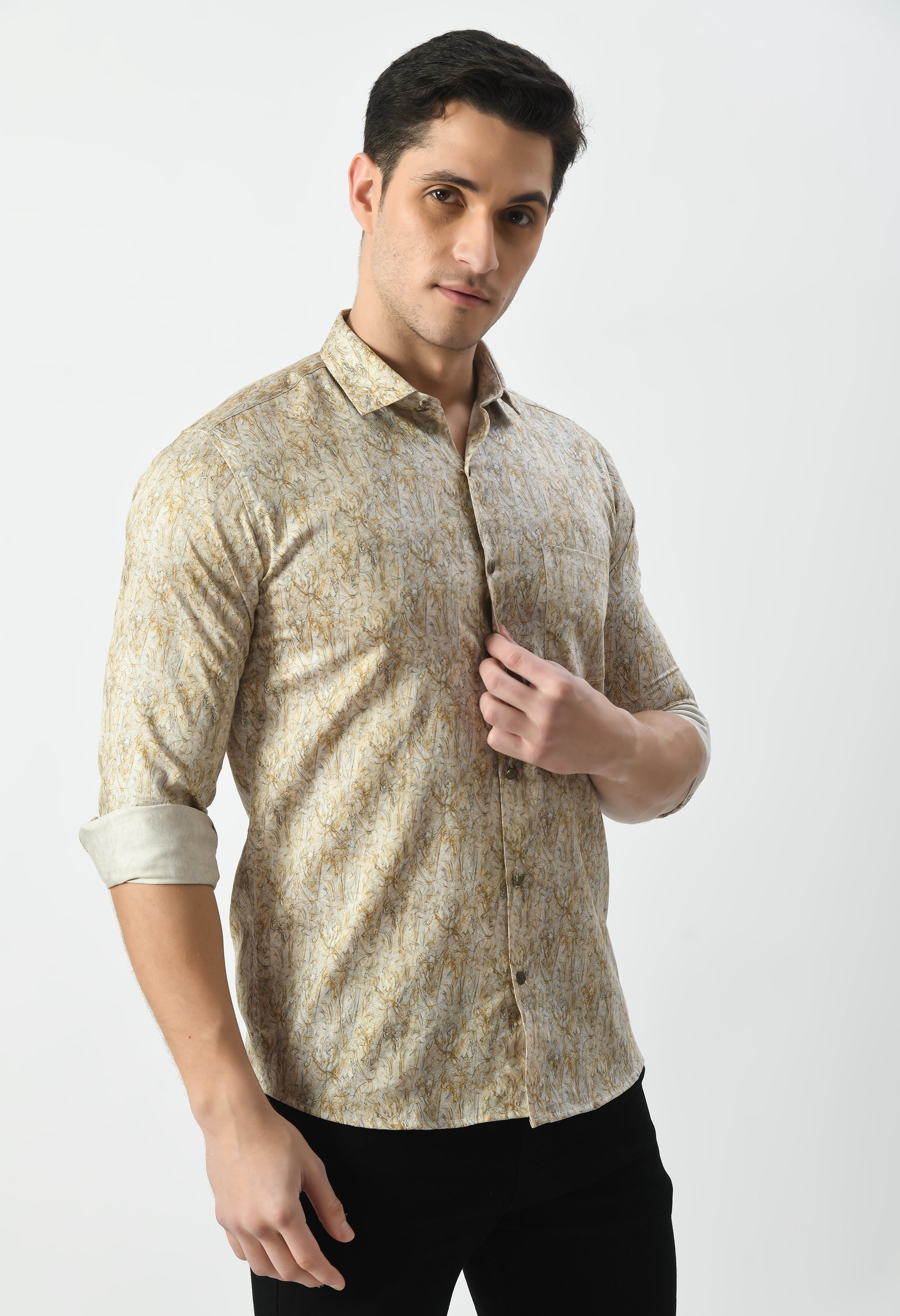 Men’s Artistic Botanical Print Shirt – 100% Premium Cotton