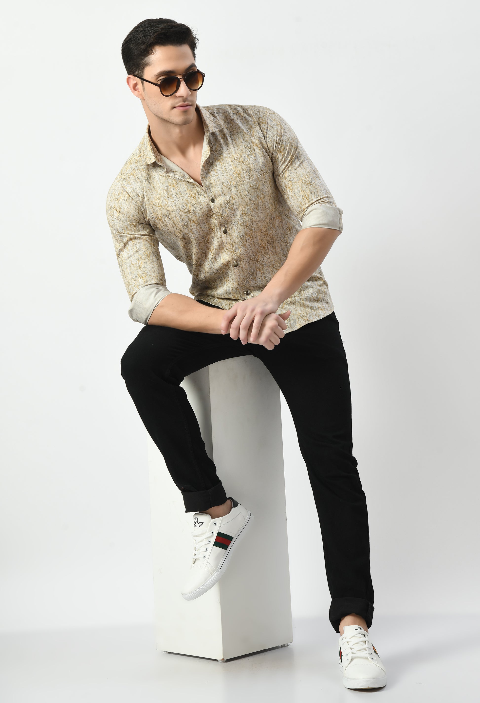 Men’s Artistic Botanical Print Shirt – 100% Premium Cotton